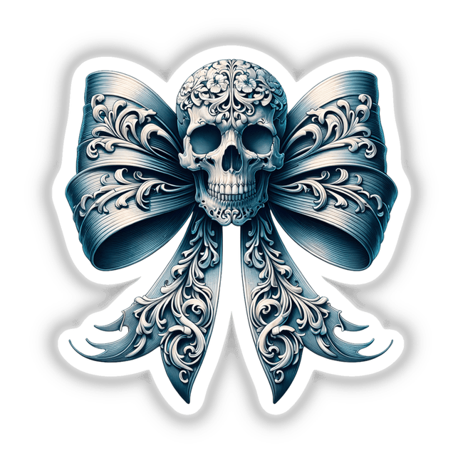 Skeleton Skull Coquette Bow digital artwork featuring an intricately designed skull adorned with an ornate bow, perfect for adding a gothic touch to your DIY crafts or space.
