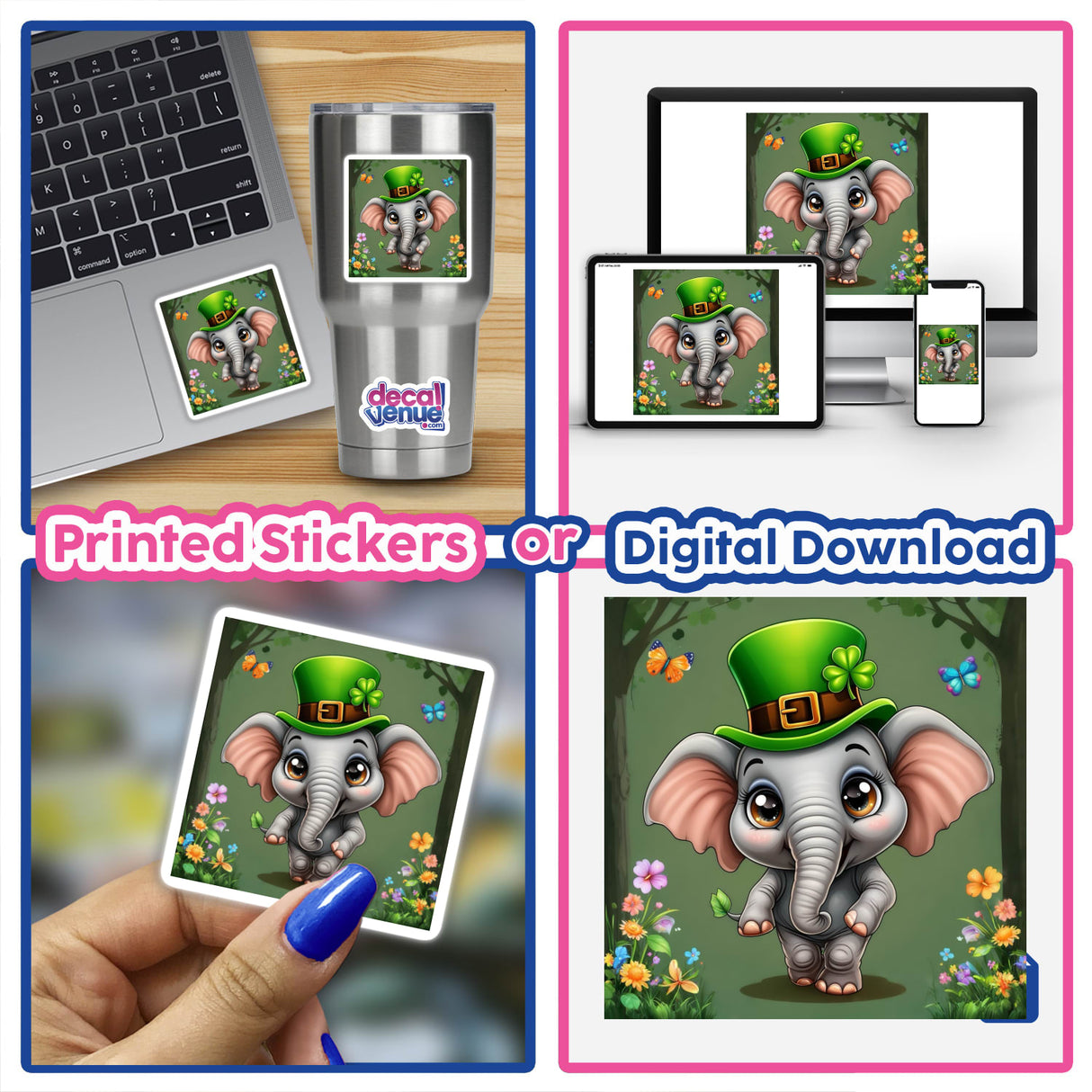 Leprechaun Elephant in Forest with Butterflies and Flowers