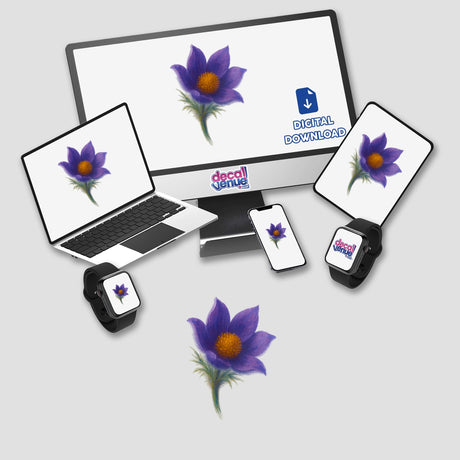 South Dakota State Flower Sticker or Clipart featuring the Pasque Flower design, available with commercial rights. Ideal for creating custom decorations or digital artwork.