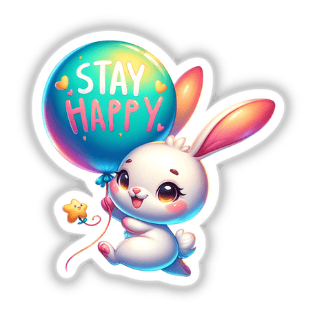 Cute Bunny Stay Happy Balloon Positive Message