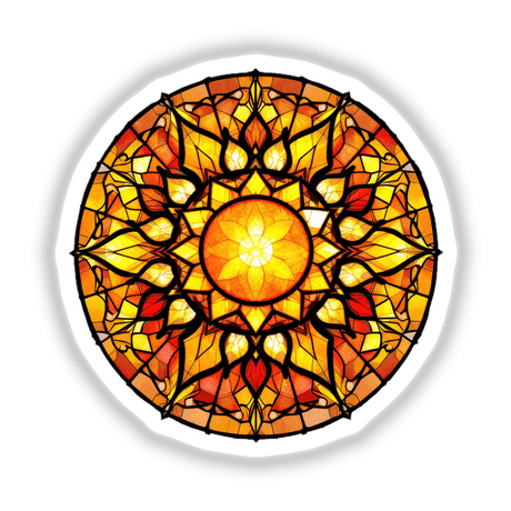 Sun Stained Glass Style design featuring a circular, symmetrical pattern reminiscent of stained glass, available as unique stickers or digital artwork from Decal Venue.