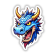 A Cool Fantasy Dragon cartoon illustration, featuring a dragon head with yellow horns, available as unique vinyl stickers or digital artwork from Decal Venue.