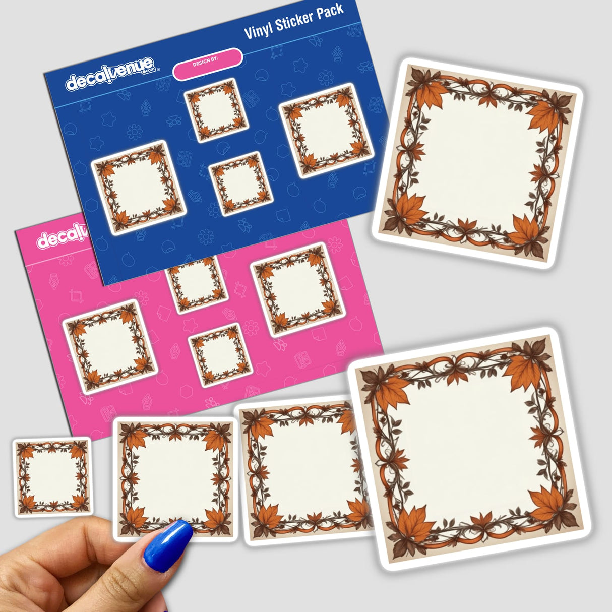 Hand holding Autumn Aesthetic Frame Clipart featuring fall leaves for quotes, available as digital artwork for commercial use.