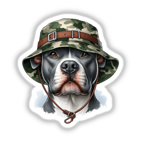 Pitbull Dog in Camo Bucket Hat
