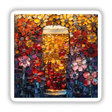Beer Mosaic Jewels: A glass of beer adorned with colorful flowers, featuring intricate artwork available as stickers or digital artwork.