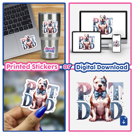 Watercolor Pit Dad Bowtie Pitbull Dog