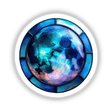 Moon Stained Glass Style sticker or digital artwork, featuring a circular design with intricate blue and purple patterns, embodying the artistic essence of Decal Venue's unique collection.