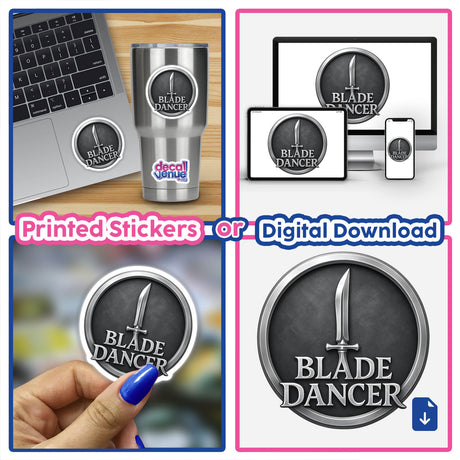 Blade Dancer – RPG-Style Skill Badge featuring a detailed Silver Sword Emblem, available as stickers or digital artwork, showcasing intricate design perfect for fans of unique vinyl decals.