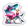 Stylish flamingo in beach attire enjoying a tropical cocktail
