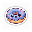 Kawaii Blueberry Donut Sticker featuring a charming cartoon donut character, perfect as a sticker or digital artwork. Ideal for fans of unique, adorable food-themed art from Decal Venue.