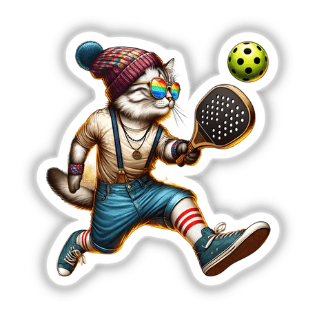 Trendy Cat Playing Pickleball Hipster