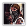 Gangsta Queen: Cartoon woman with facial tattoos, curly hair, and a bandana on her neck, available as stickers or digital artwork from Decal Venue.