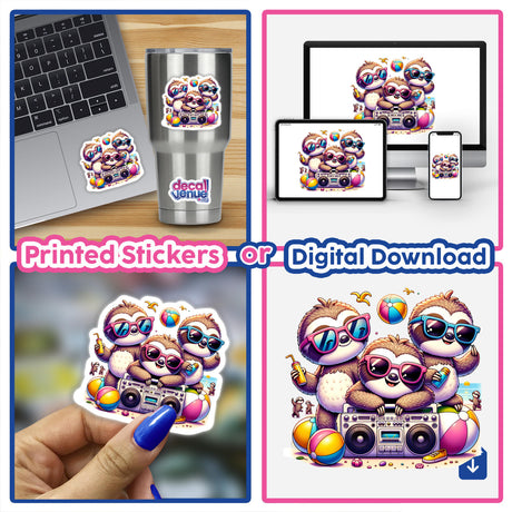 Sloth Beach Party Sunglasses Boombox