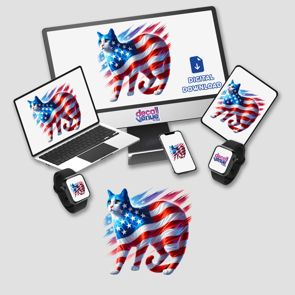 Patriotic Cat American Flag Stars Stripes