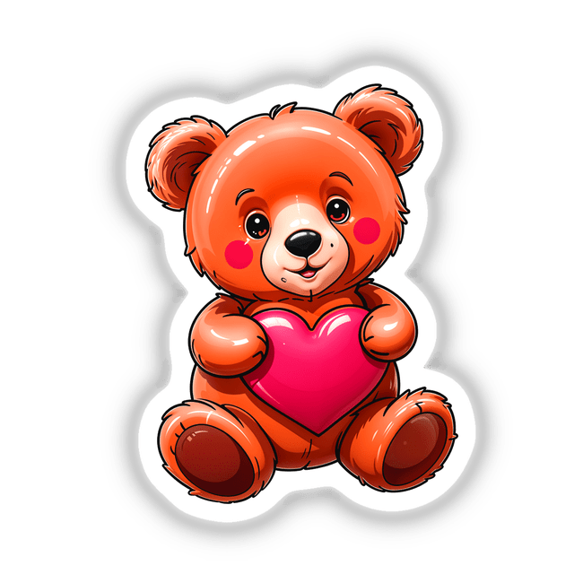Cute Valentine's Day Teddy Bear cartoon holding a heart, available as stickers or digital artwork. Perfect for expressing love with unique charm from Decal Venue.