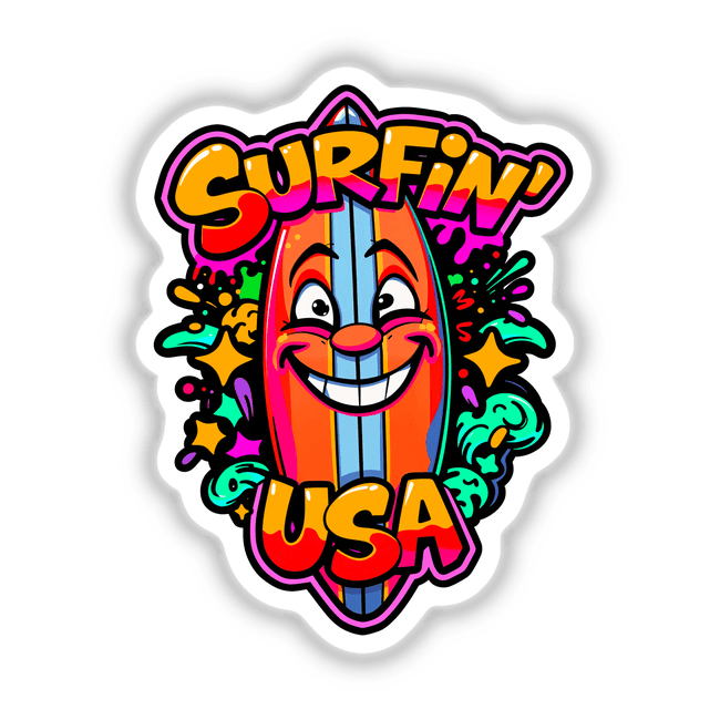 a sticker of a surfboard with the words surfin usa