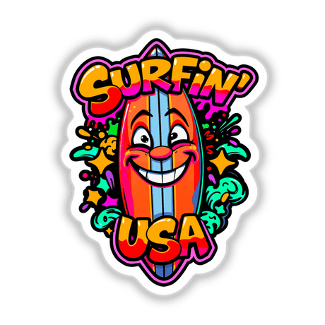 a sticker of a surfboard with the words surfin usa