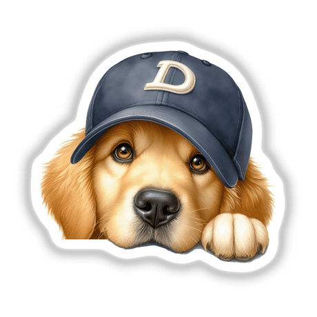 Adorable Peeking Golden Retriever Dog w/Baseball Cap