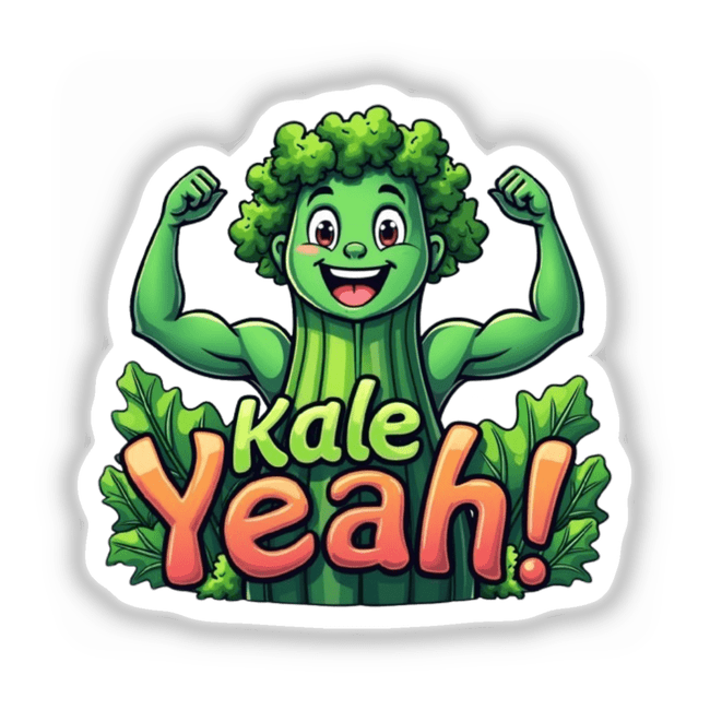 Kale Yeah! - Fun Design for Veggie Lovers features a whimsical cartoon character with green plants, available as stickers or clipart, perfect for health enthusiasts from Decal Venue.