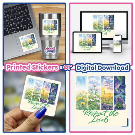 Respect the Locals Sticker or Clipart features intricate Maine wildflower art, available as stickers or digital artwork with commercial rights. Perfect for adding a unique touch to personal or professional projects.