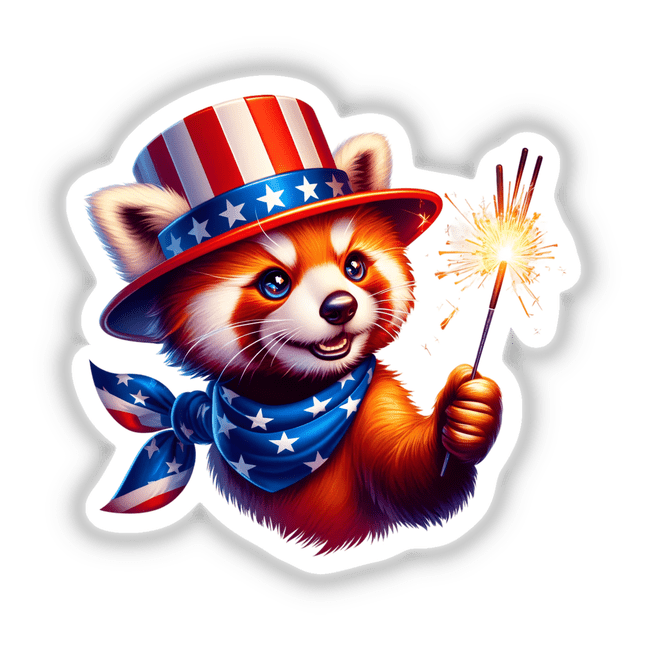 Red Panda Holding Sparkler 4th of July