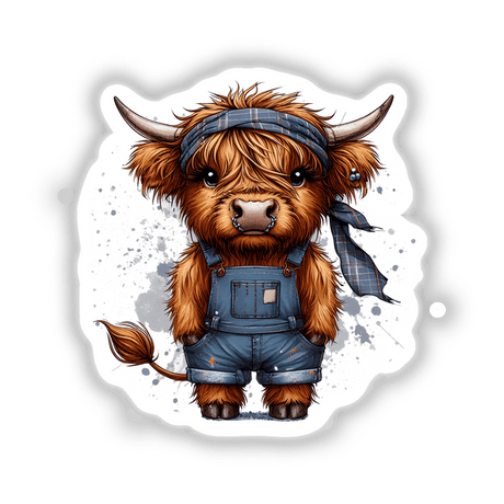 Highland Cow in Jean Overalls