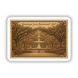 Greetings from Savannah Postcard Sticker or Clipart showcases vintage park art, available as stickers or digital artwork with commercial rights, embodying Decal Venue's unique vinyl and digital artistry.