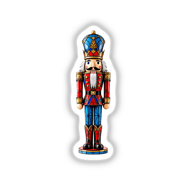 Nutcracker Soldier Stained Glass Style artwork featuring a whimsical nutcracker character with intricate details, available as unique stickers or digital art from Decal Venue.