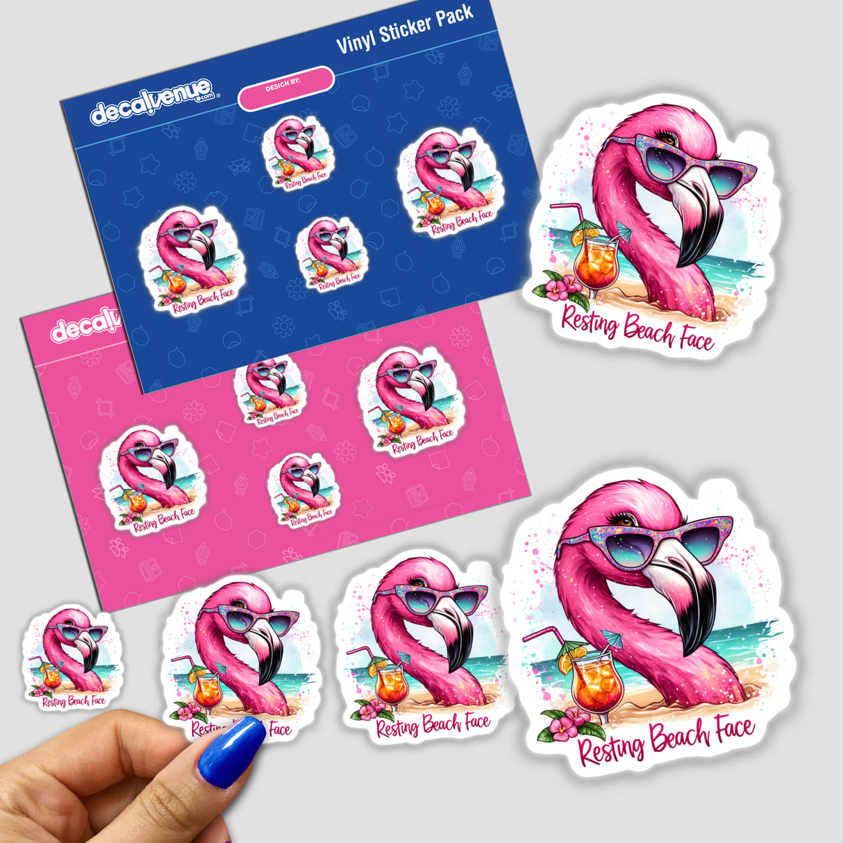 Resting Beach Face Flamingo Bird with Tropical Drink - Vibrant Digital Artwork Sticker Pack