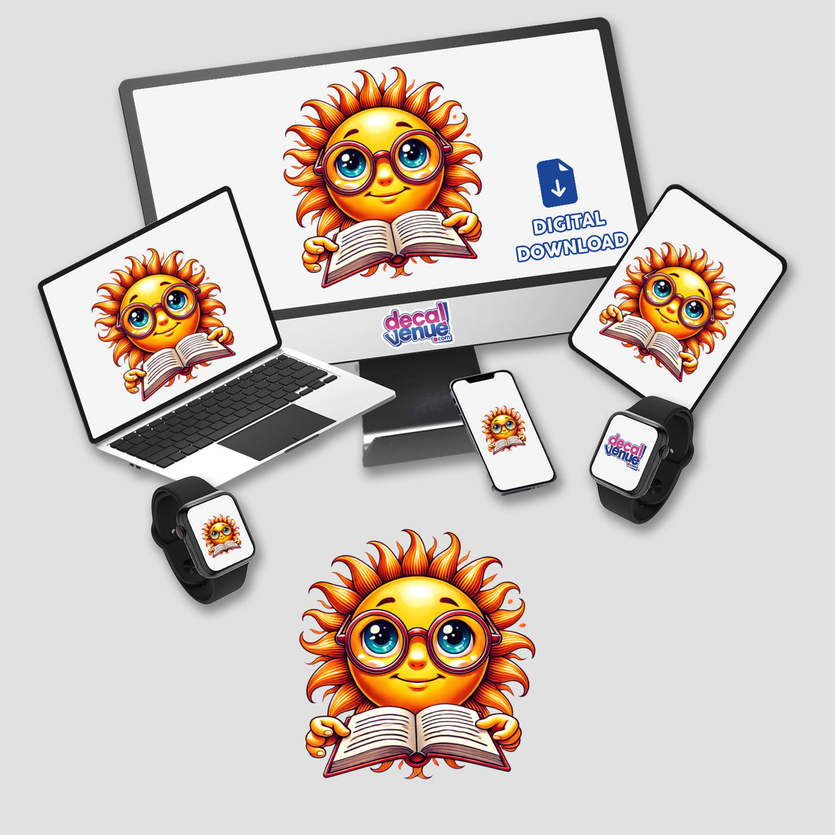 Sun With Reading Glasses Open Book