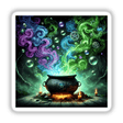 Witch's Brew - A Cauldron Overflowing with Magic: A black cauldron emitting colorful smoke, adorned with a star, perfect for wizarding-themed stickers or digital downloads.