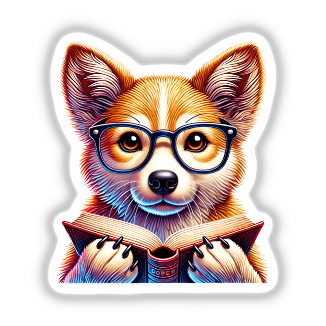 a dog with glasses is reading a book