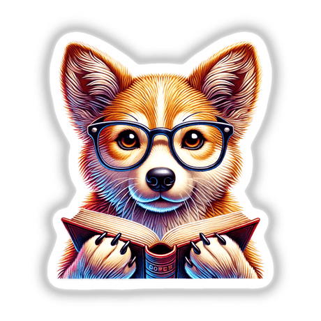 a dog with glasses is reading a book
