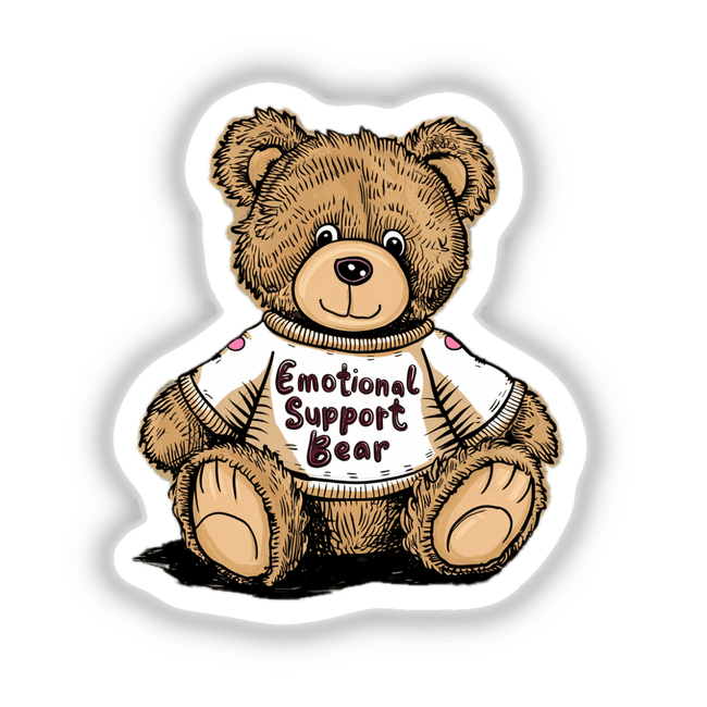Plush teddy bear in Emotional Support Bear t-shirt, whimsical digital art