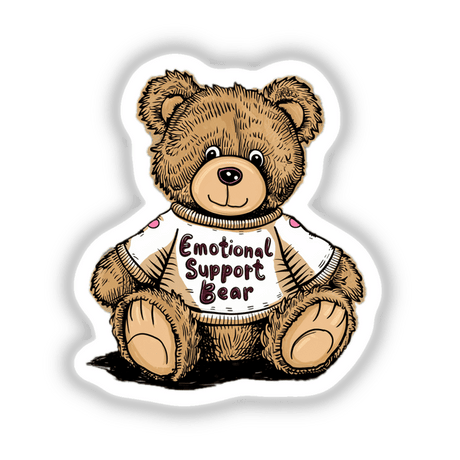 Plush teddy bear in Emotional Support Bear t-shirt, whimsical digital art