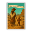 Boho Western Mother’s Day Sticker and Clipart—Turquoise Trailblazer: features a woman and child walking in a desert, embodying a unique, artistic, and outdoor theme available as stickers or digital artwork.