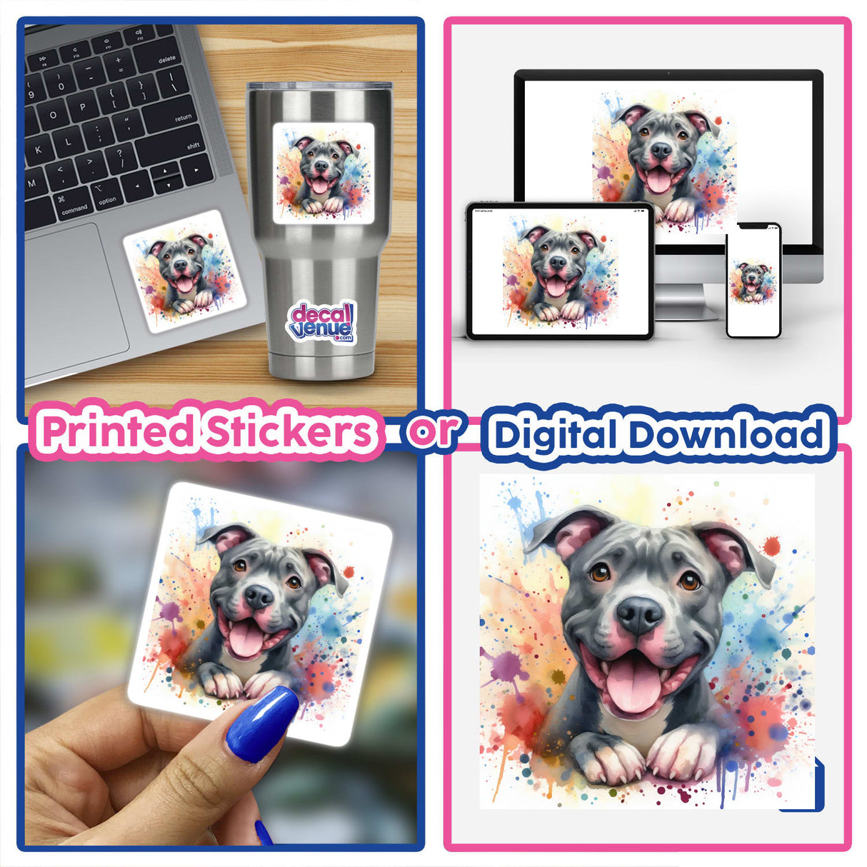 Watercolor Bully Pitbull Dog Splash