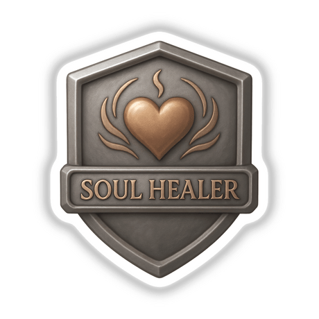 Soul Healer – RPG-Style Skill Badge showcasing a Silver & Bronze Aura Crest, available as vinyl stickers or digital artwork, emblematic of Decal Venue's unique creations.
