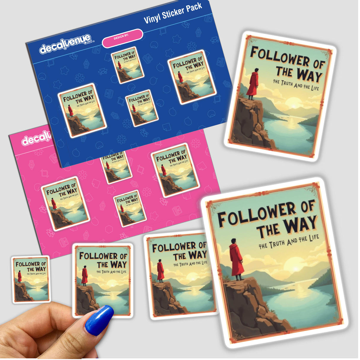 Vintage Christian Clipart Inspired by John 14:6 - Stickers or Commercial Rights Download, featuring a man standing on a cliff looking at a lake.