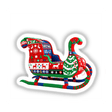 Sleigh Ugly Christmas Sweater Style: A colorful sleigh adorned with intricate knitted patterns, featuring festive elements like candy canes and snowflakes, available as stickers or digital artwork.