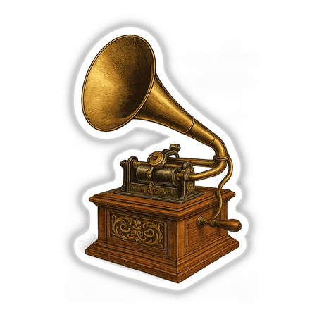 Victorian Edison Phonograph Clipart PNG & Sticker – Vintage Printable with Commercial Rights: Close-up of a detailed horn and spiral, showcasing the intricate design of this classic phonograph artwork and sticker.