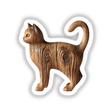 Carved Wood Cat sculpture, intricately detailed, available as stickers or digital artwork from Decal Venue, showcasing unique artistic craftsmanship.