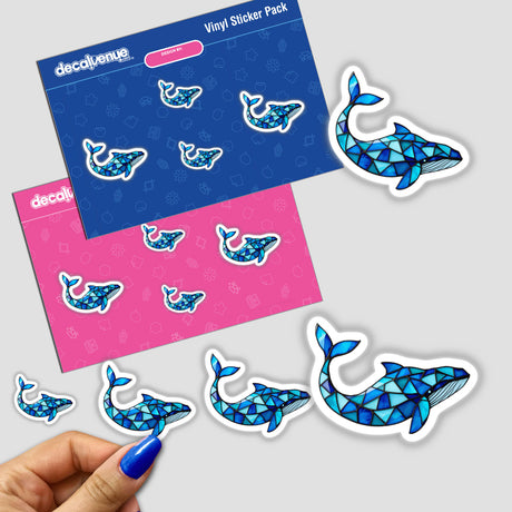 Whale Stained Glass Style stickers featuring blue whale designs with white outlines, available as part of Decal Venue's unique collection of stickers and digital artwork.
