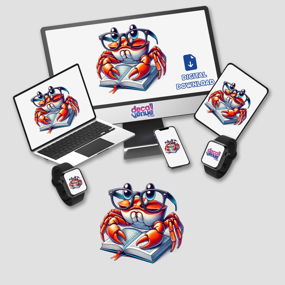 Crab With Reading Glasses Open Book
