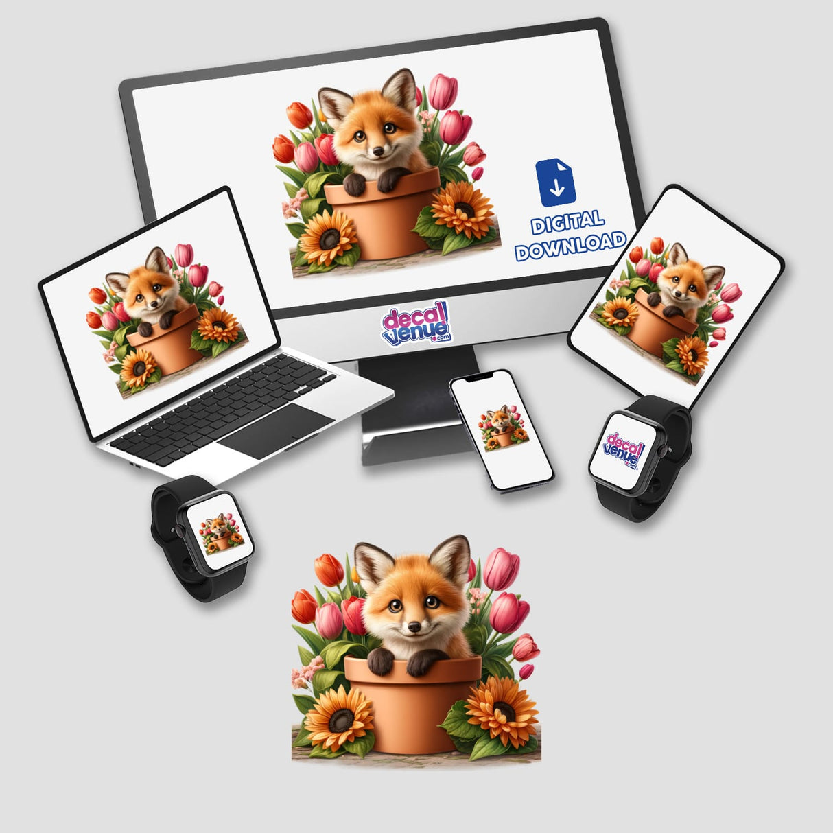 Fox Peeking Out of Flower Pot