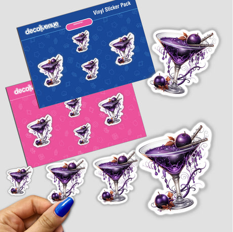 Spooky Purple Martini sticker featuring a cartoon martini glass with a purple drink, part of Decal Venue's unique stickers and digital art collection.