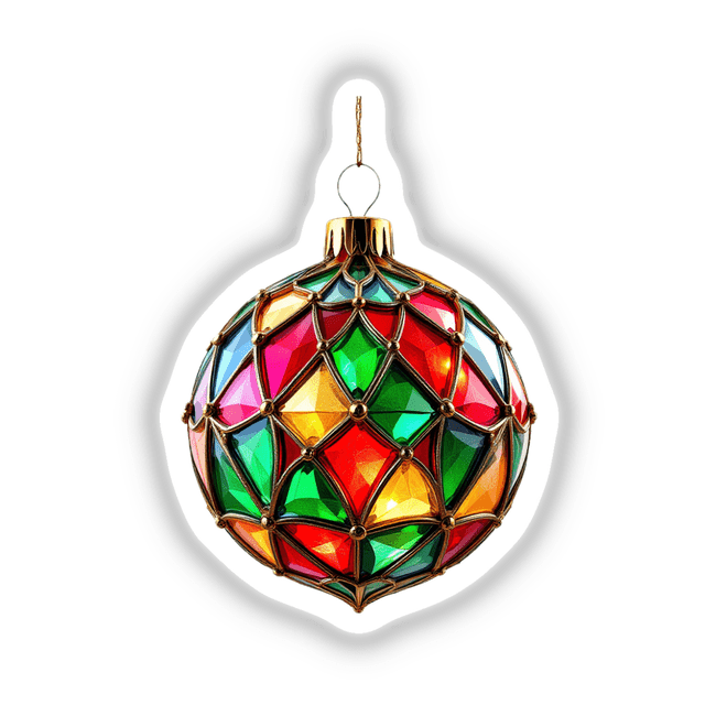Christmas Ornament Stained Glass Style: Intricately crafted glass ornament with a golden wire detail, offered as a unique sticker or digital artwork by Decal Venue.