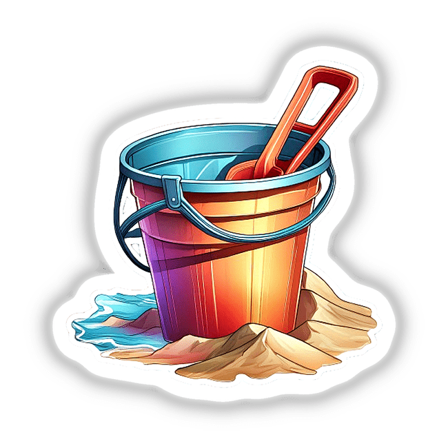Colorful beach pail and shovel digital artwork sticker