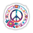 Vibrant peace sign artwork with floral accents