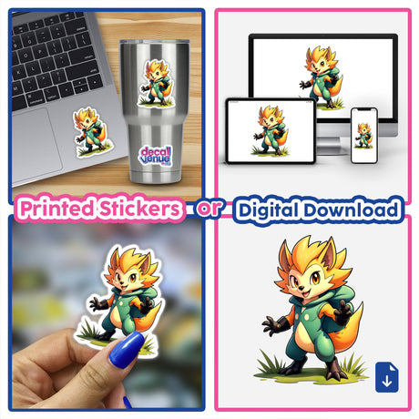 Furry Fighter - Spike Fury The Hedgehog artwork features prominently in a collage, showcasing digital art and sticker formats with a cartoon hedgehog amid computers and devices.